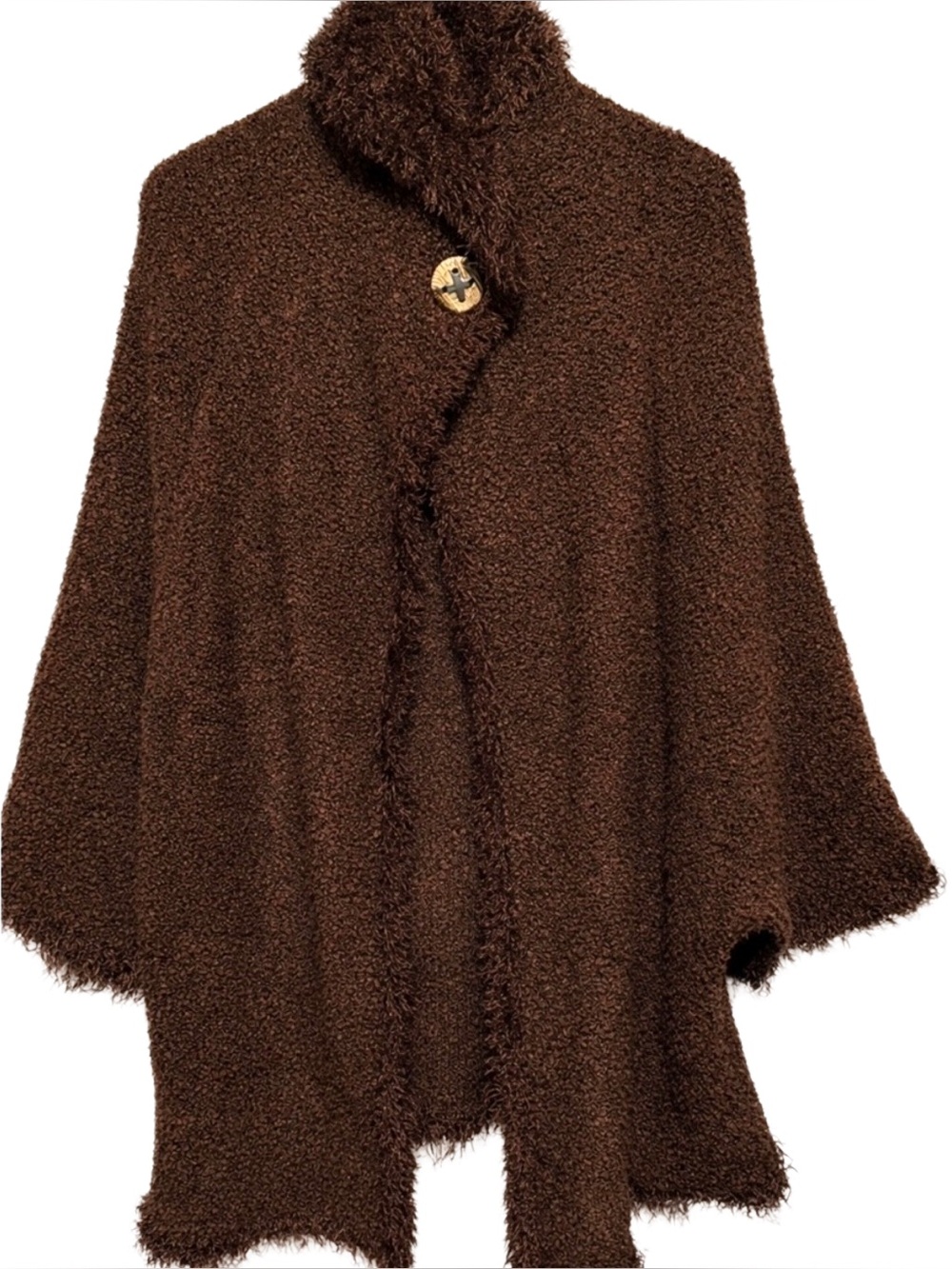 Jeunesse Chocolate Brown Boucle Poncho Cape Wrap Shawl Collar One Size